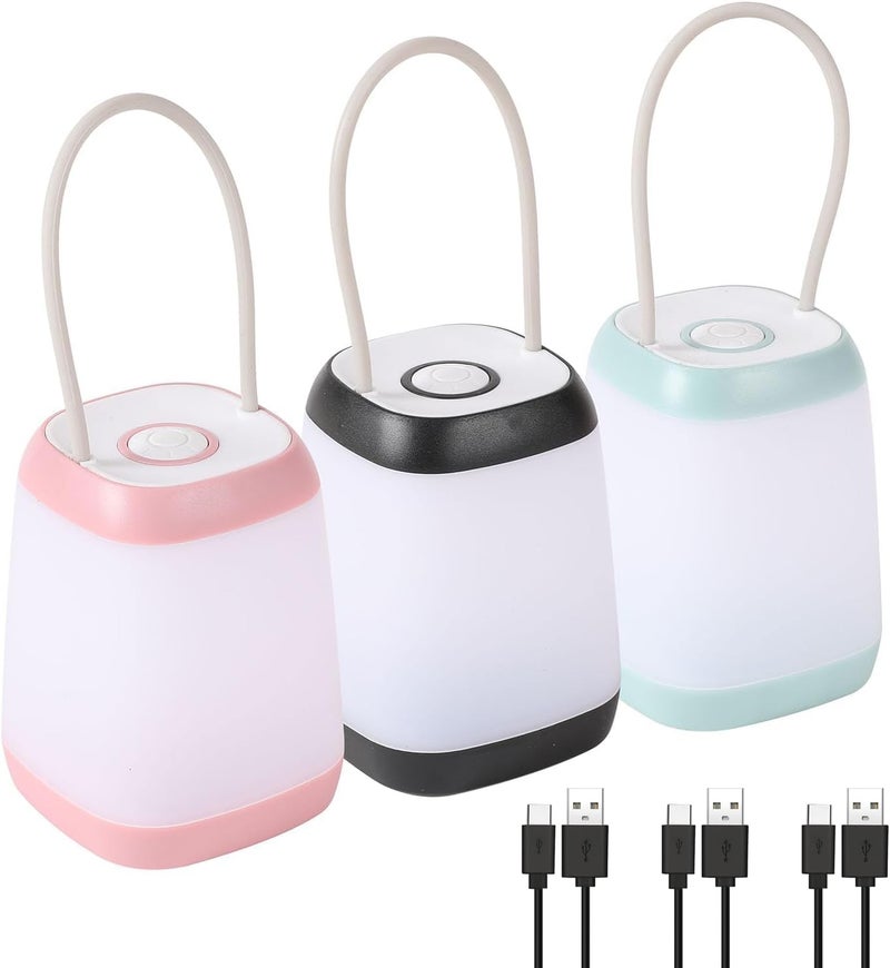 Hilngav 3 Pack LED Camping Light, 3 Light Modes Rechargeable Battery Powered Night Light for Indoor and Outdoor Emergency Light, Tent Lantern, Camping (Pink, Black, Green) - Image 1